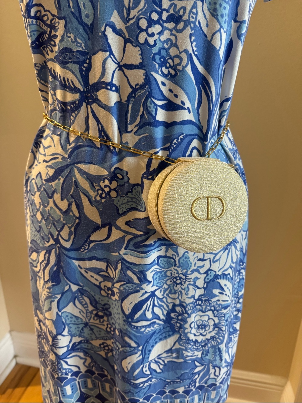 Dior Gold Small Round Chain Belt Bag
